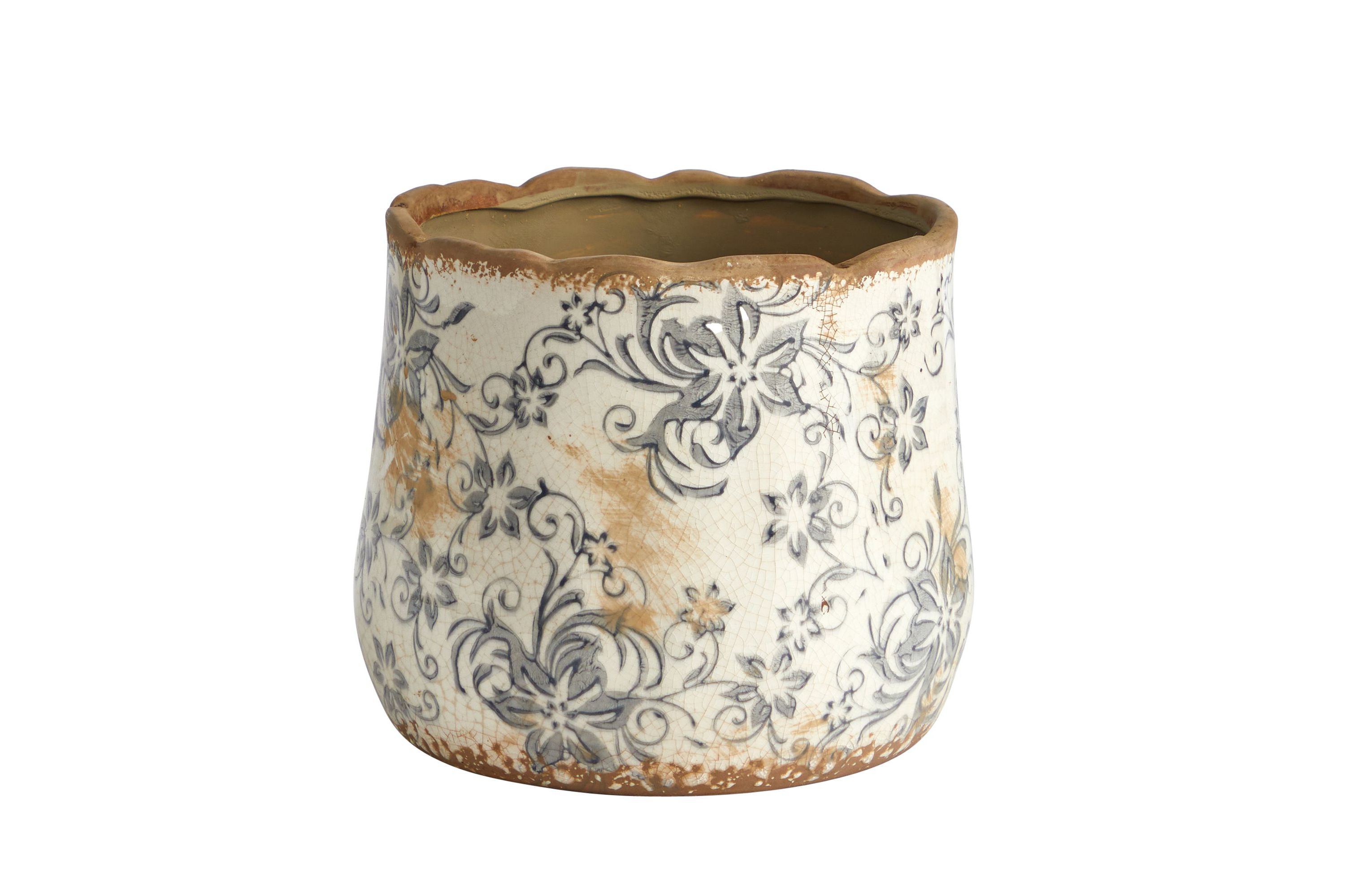 7-Inch Tuscan Ceramic Gray Scroll Planter