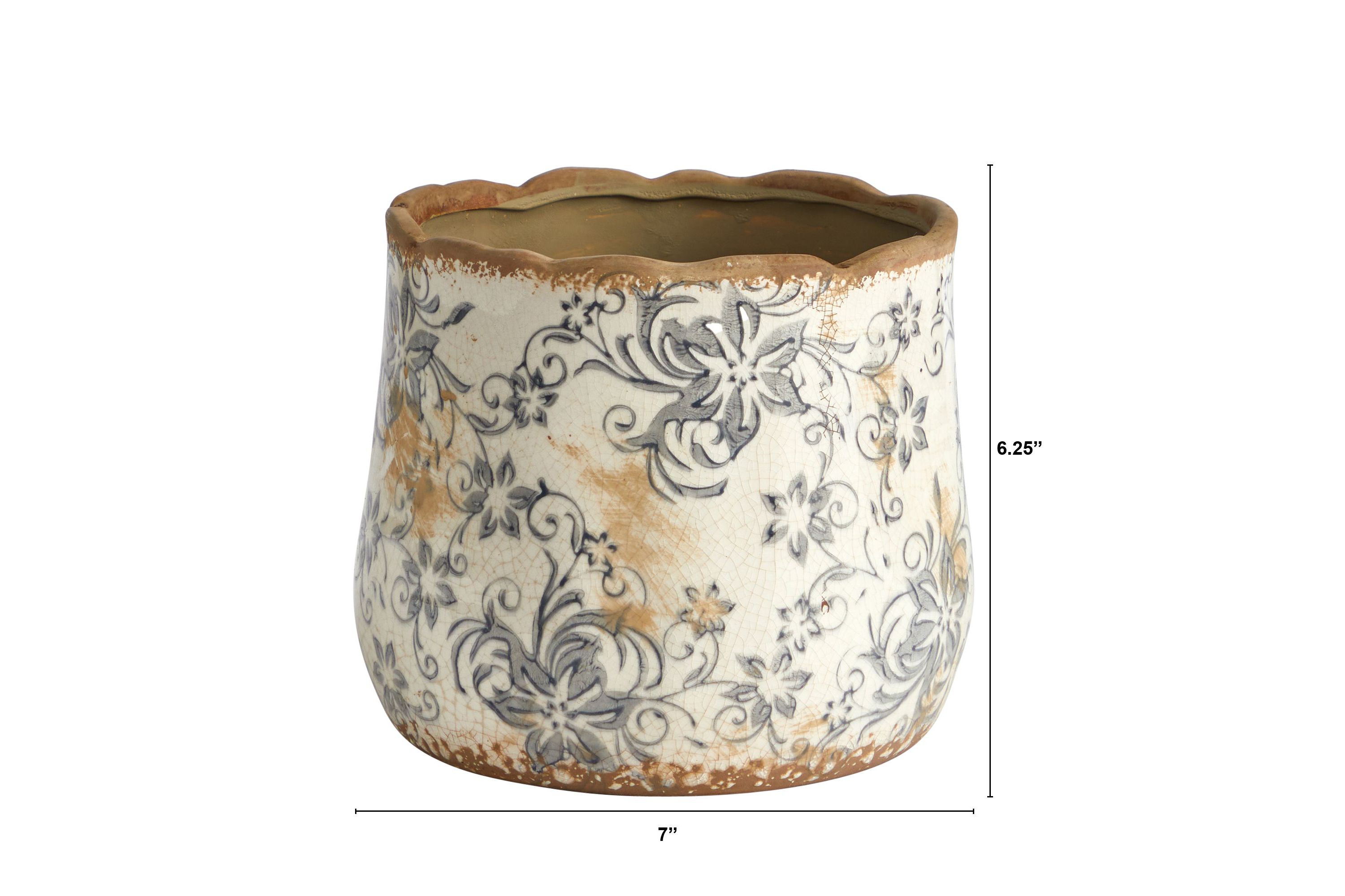 7-Inch Tuscan Ceramic Gray Scroll Planter
