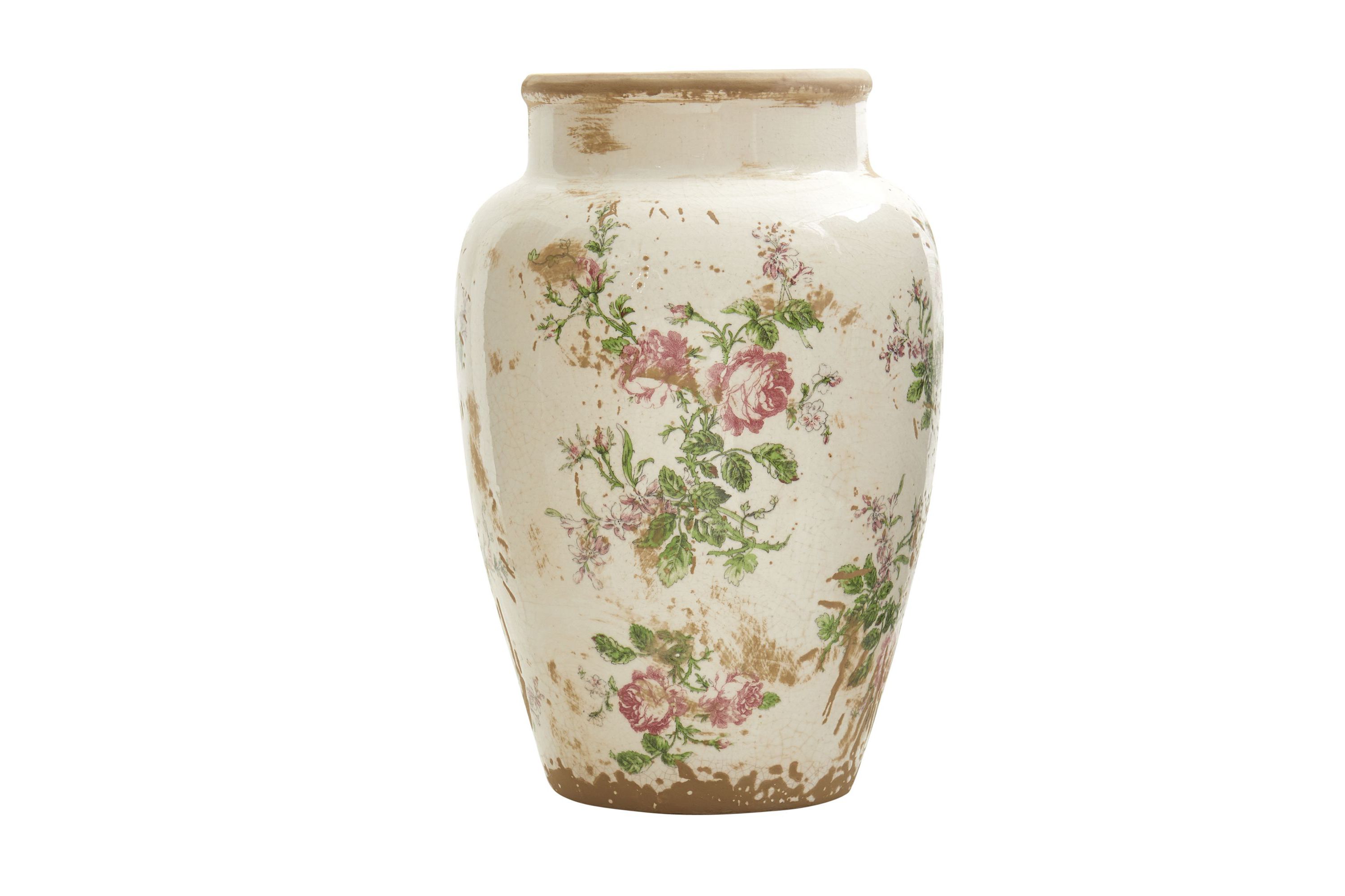 12.5-Inch Tuscan Ceramic Floral Print Vase