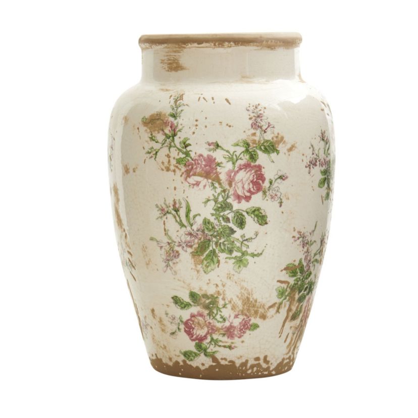 12.5-Inch Tuscan Ceramic Floral Print Vase
