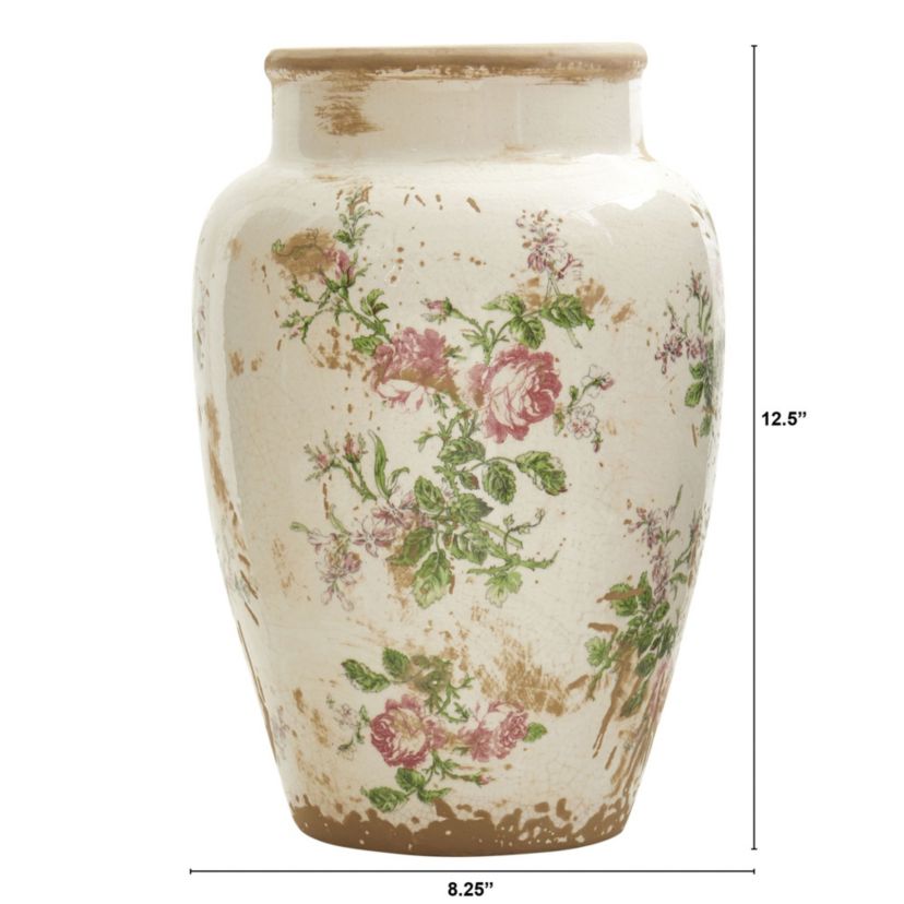 12.5-Inch Tuscan Ceramic Floral Print Vase