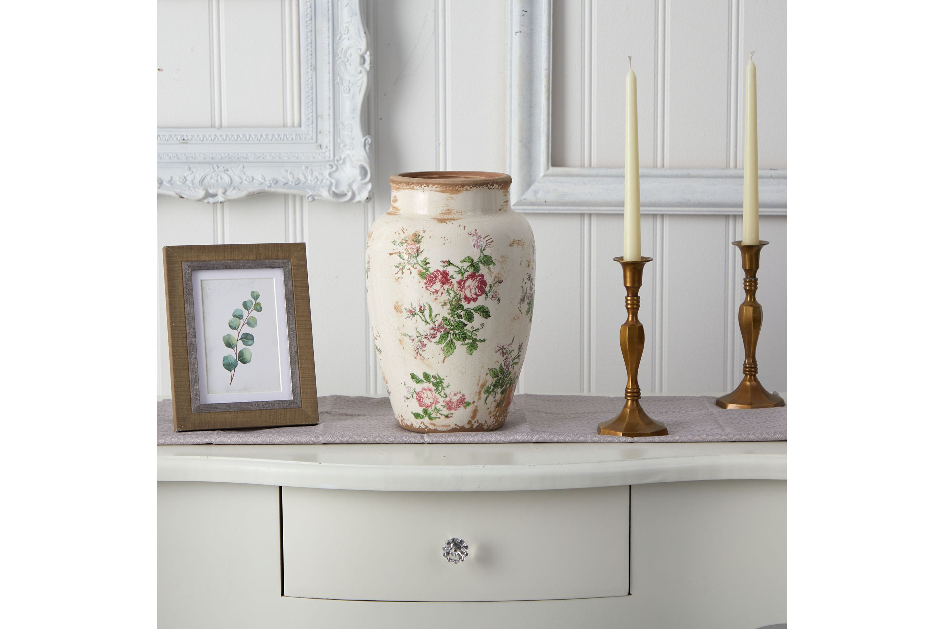 12.5-Inch Tuscan Ceramic Floral Print Vase