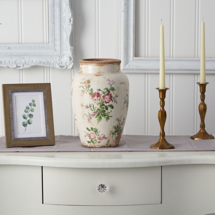 12.5-Inch Tuscan Ceramic Floral Print Vase