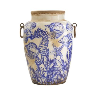 10.5-Inch Nautical Ceramic Urn Vase