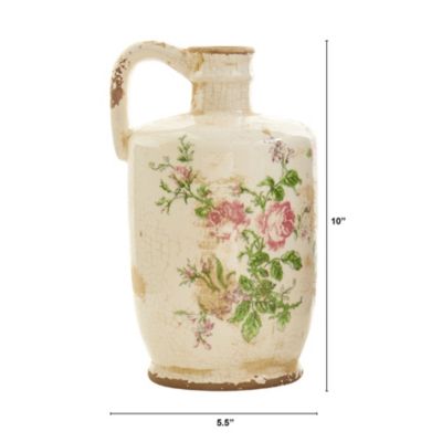 10-Inch Tuscan Ceramic Floral Print Pitcher