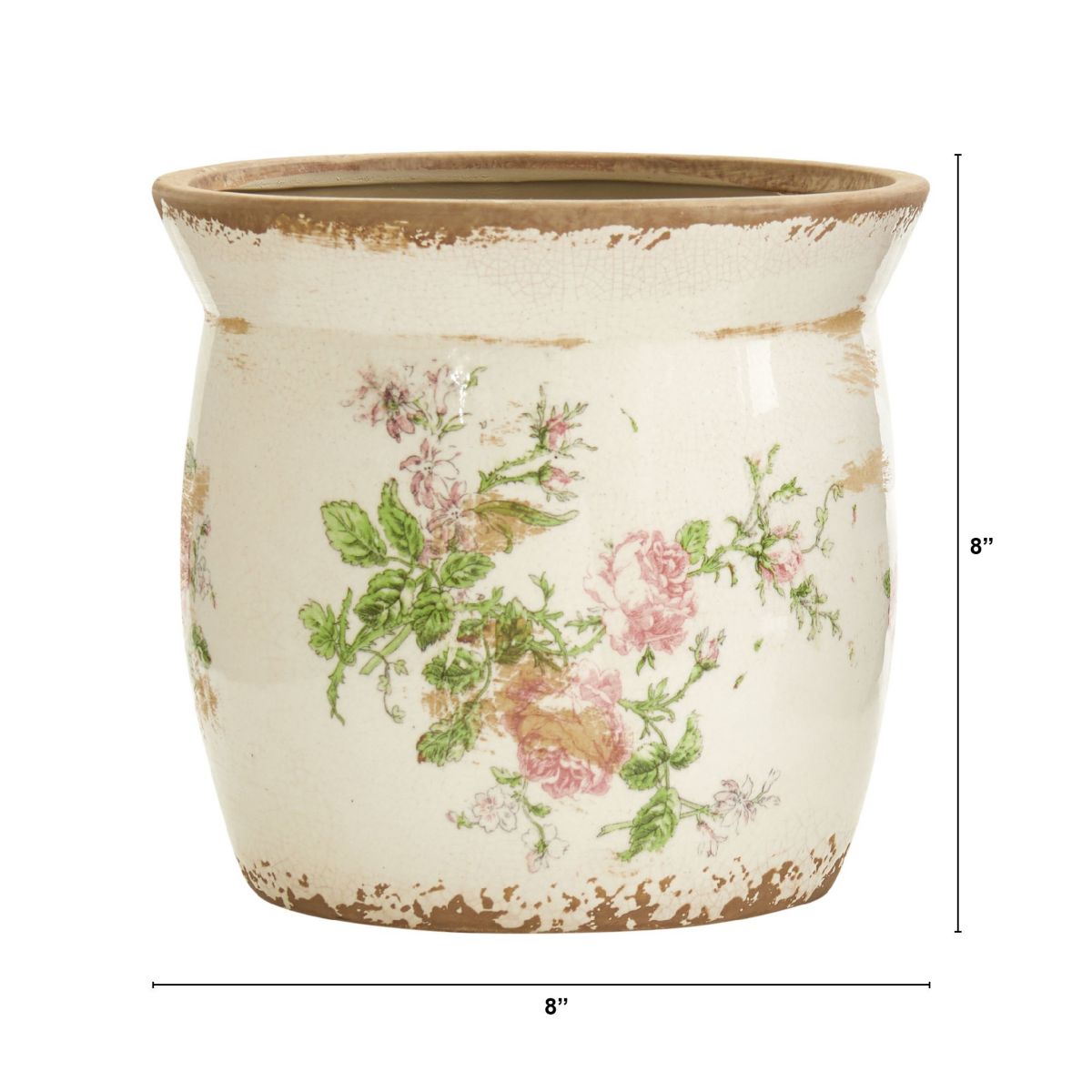 8-Inch Tuscan Ceramic Floral Print Planter
