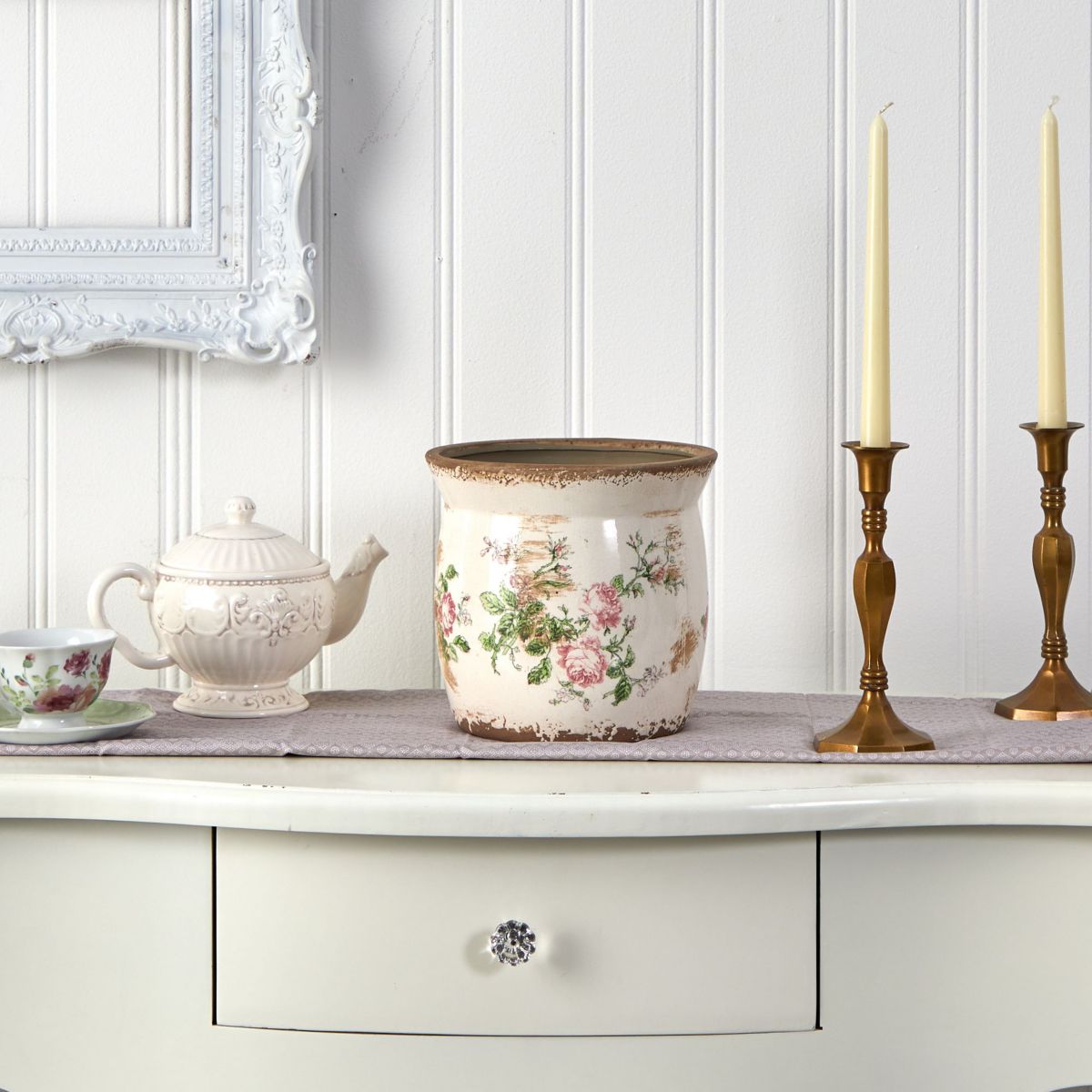 8-Inch Tuscan Ceramic Floral Print Planter