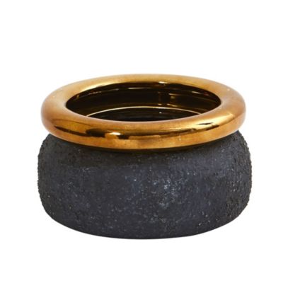 Nearly Natural 7-Inch Stone Planter with Bronze Rim, Black
