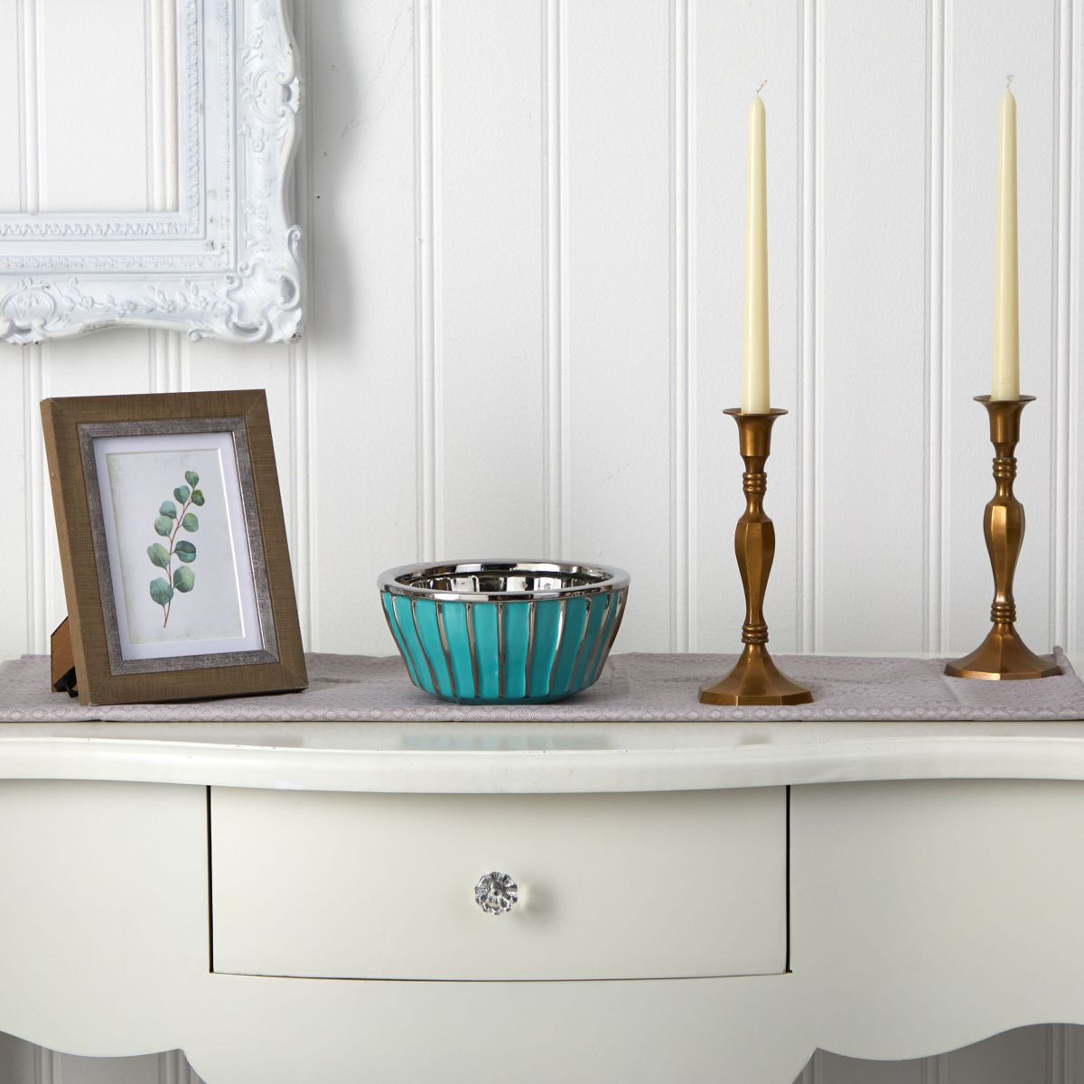 7.25-Inch Teal Vase with Silver Burnishing