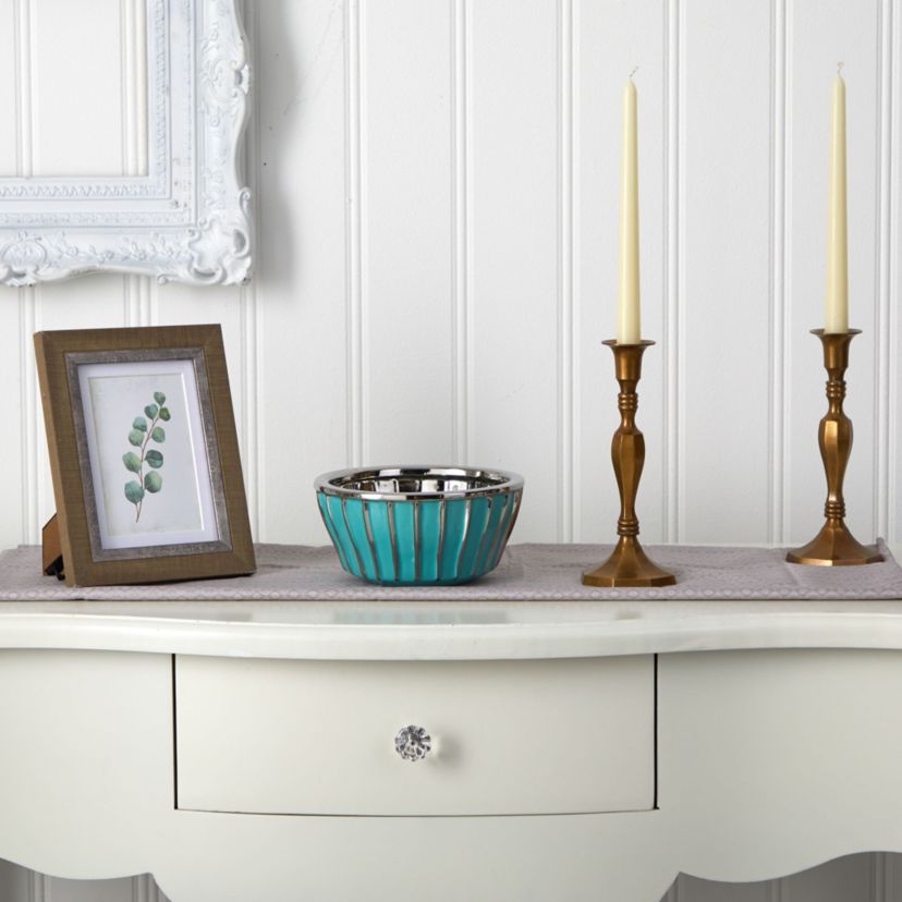 7.25-Inch Teal Vase with Silver Burnishing