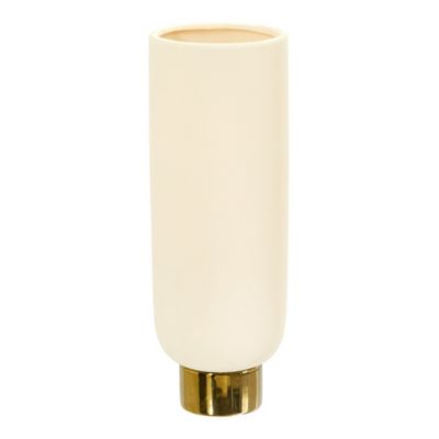 12.75-Inch Elegance Ceramic Cylinder Vase with Gold Accents