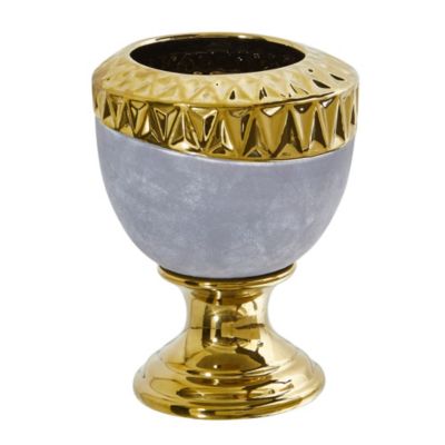 9.25-Inch Regal Stone Urn with Gold Accents