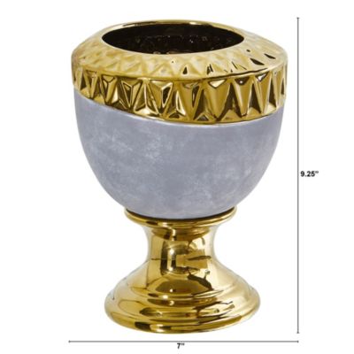 9.25-Inch Regal Stone Urn with Gold Accents