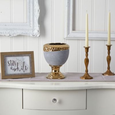 9.25-Inch Regal Stone Urn with Gold Accents