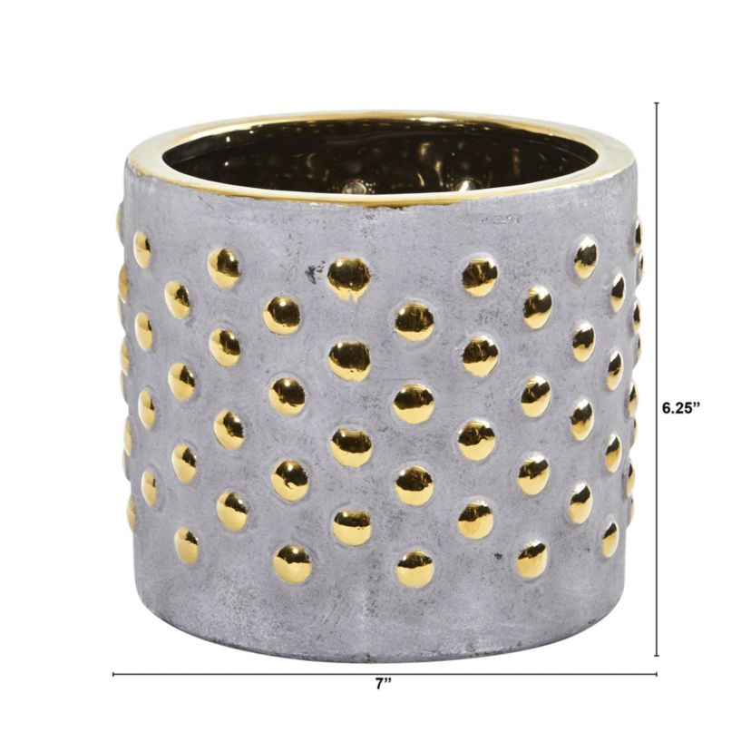 7-Inch Regal Stone Hobnail Planter with Gold Accents