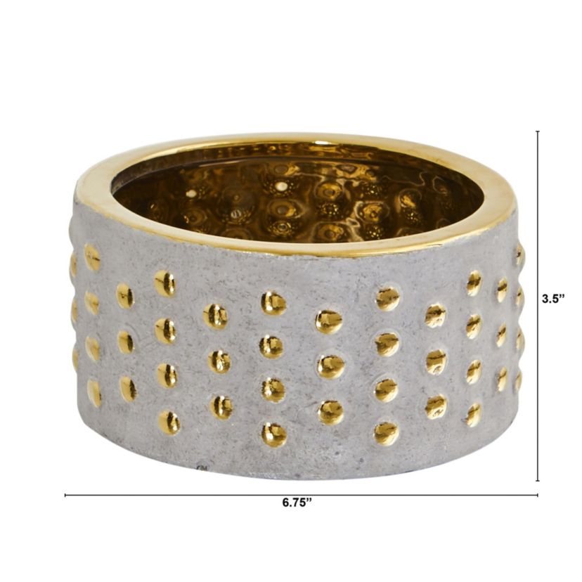 6.75-Inch Regal Stone Hobnail Planter with Gold Accents