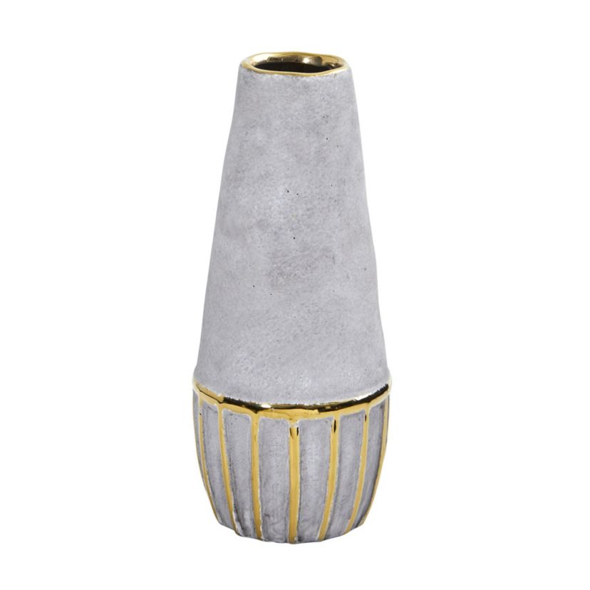 10-Inch Regal Stone Decorative Vase with Gold Accents