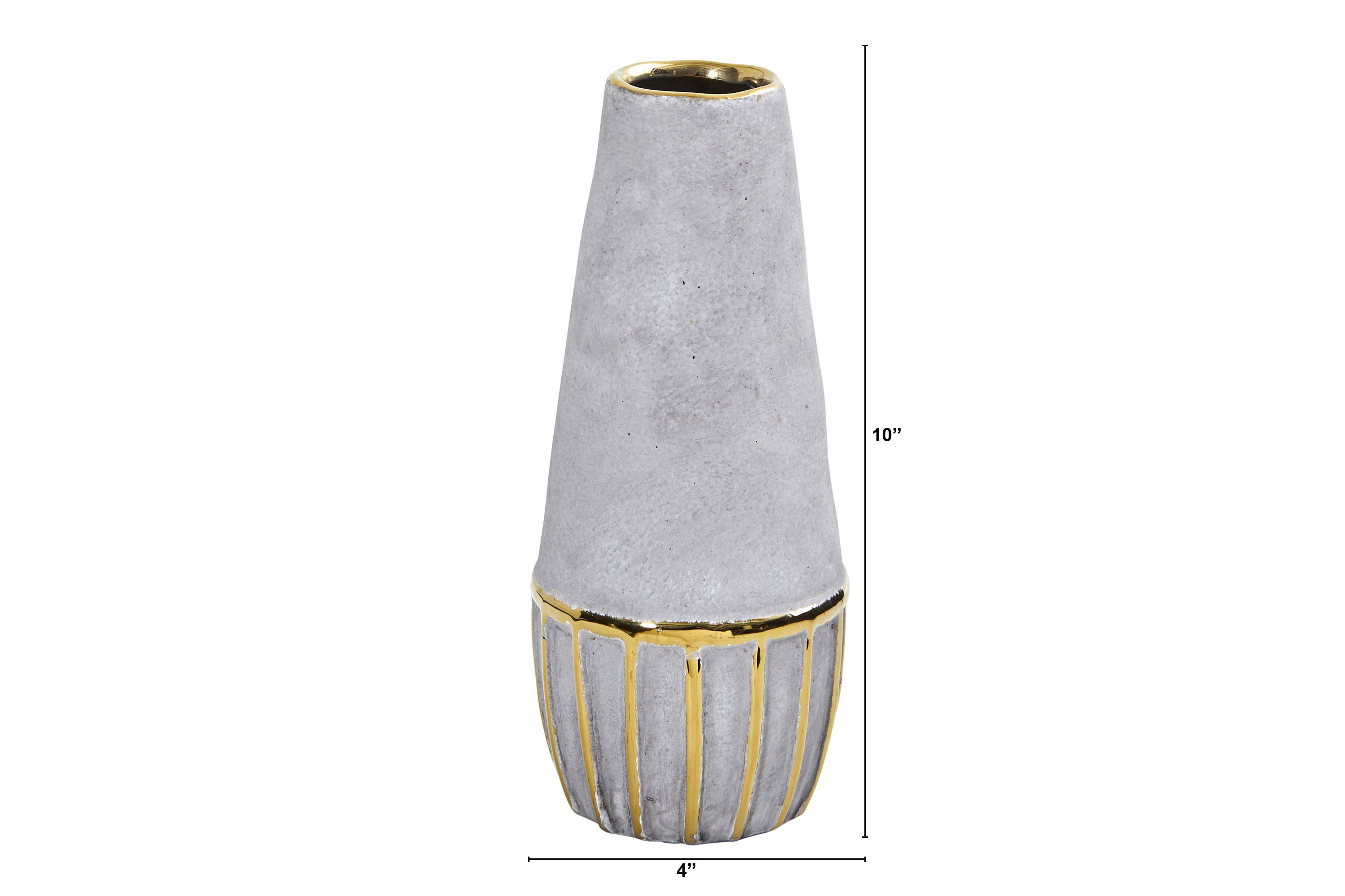 10-Inch Regal Stone Decorative Vase with Gold Accents
