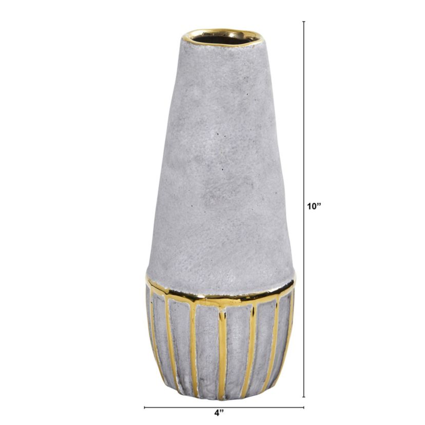 10-Inch Regal Stone Decorative Vase with Gold Accents
