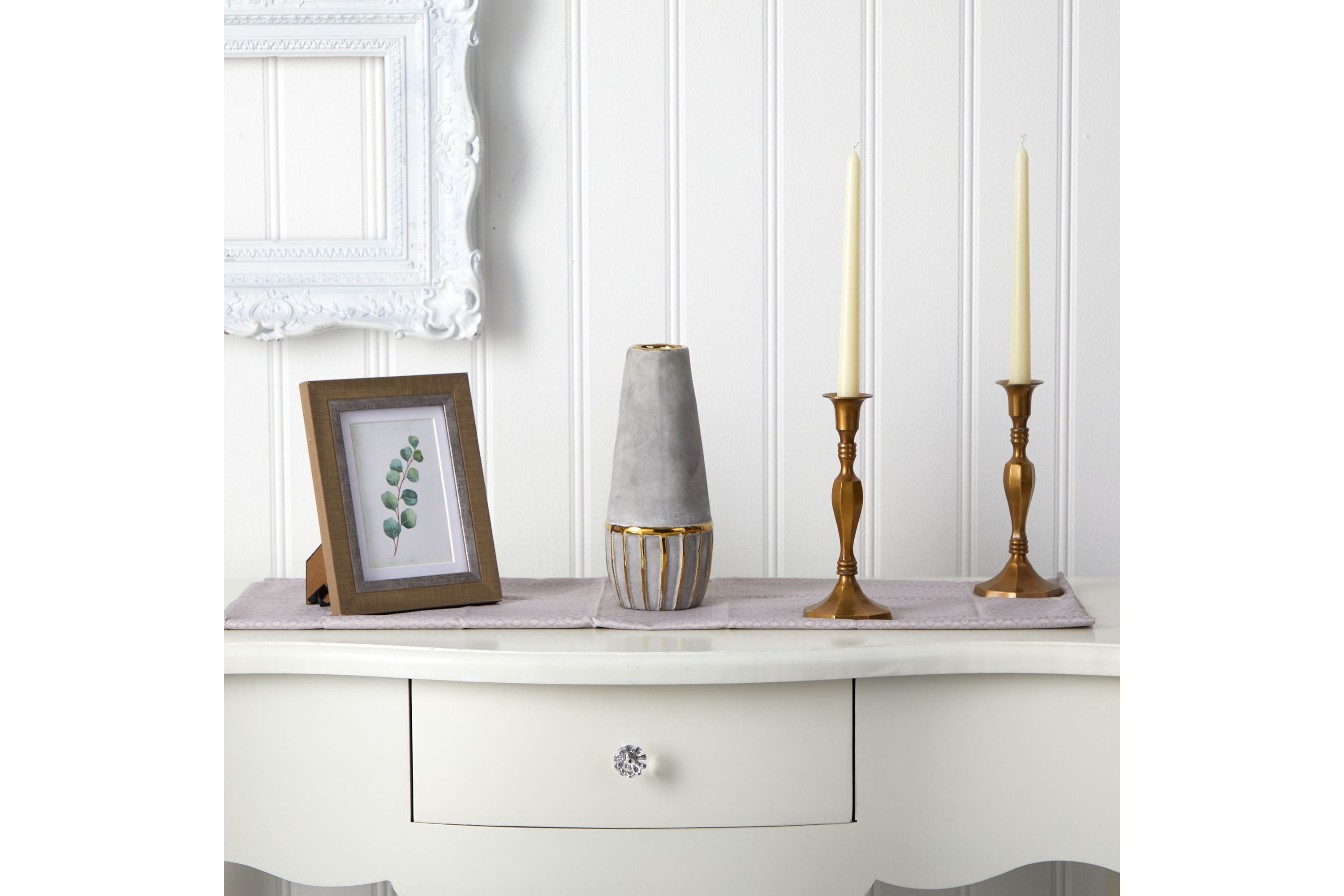 10-Inch Regal Stone Decorative Vase with Gold Accents