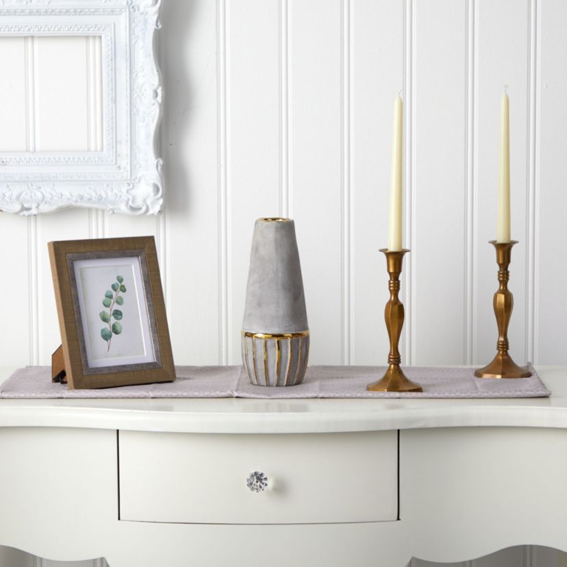 10-Inch Regal Stone Decorative Vase with Gold Accents