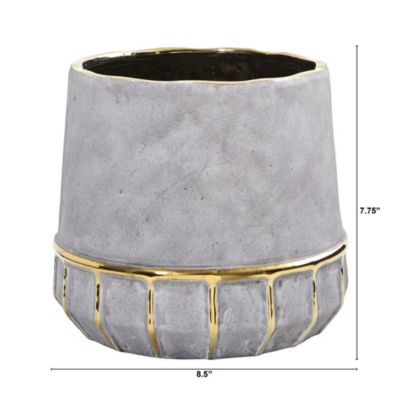 8.5-Inch Regal Stone Decorative Planter with Gold Accents