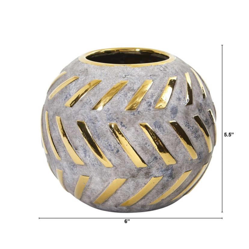 6-Inch Regal Round Stone Vase with Gold Accents