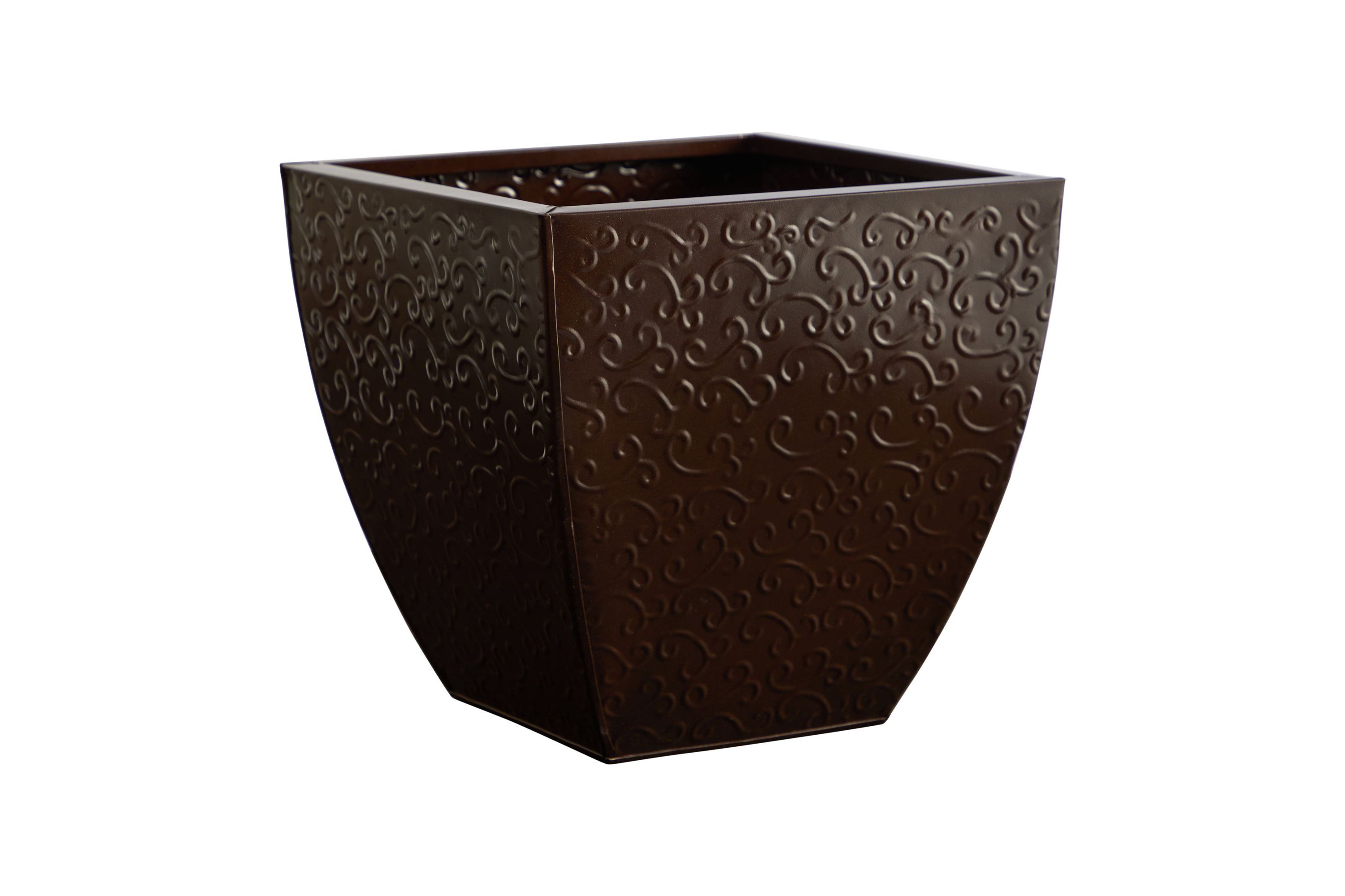 14-Inch Embossed Metal Scroll Planter