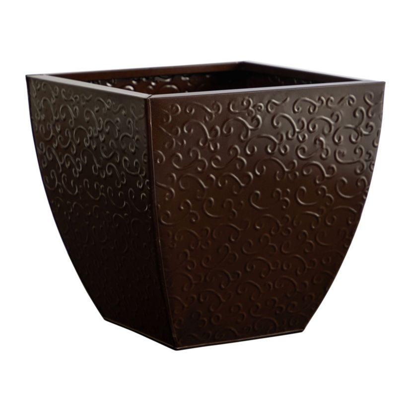 14-Inch Embossed Metal Scroll Planter