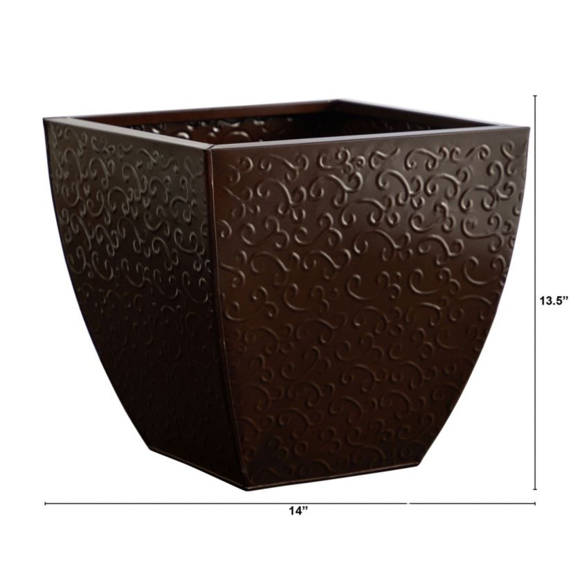 14-Inch Embossed Metal Scroll Planter