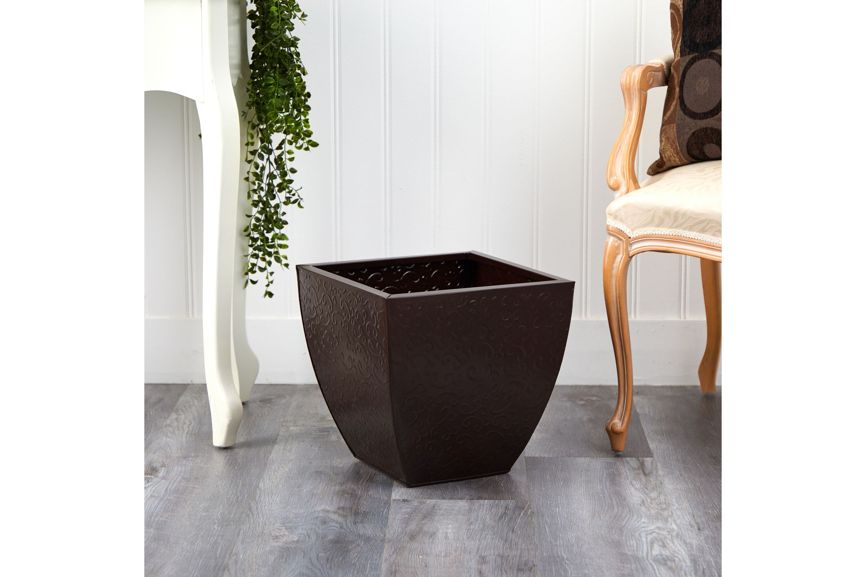 14-Inch Embossed Metal Scroll Planter