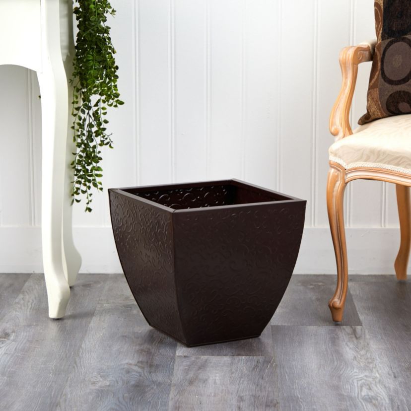 14-Inch Embossed Metal Scroll Planter