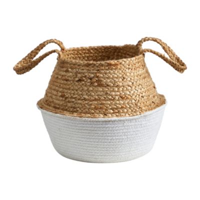 14-Inch Boho Chic Handmade Cotton and Jute Woven Basket Planter