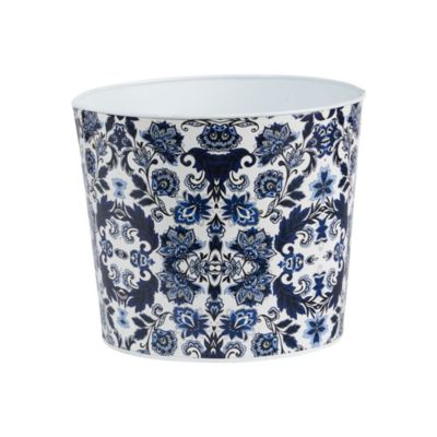 12-Inch Oriental Blue and White Classic Round Metal Planter