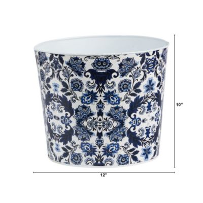 12-Inch Oriental Blue and White Classic Round Metal Planter