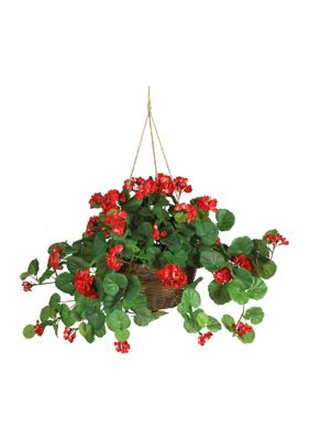 Nearly Natural Geranium Hanging Basket Silk Plant, Red