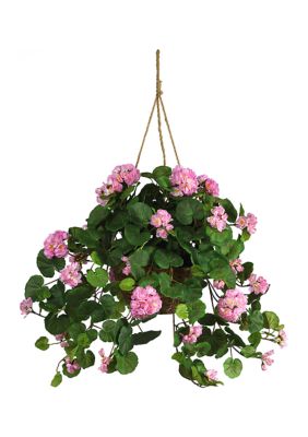 Nearly Natural Geranium Hanging Basket Silk Plant, Pink