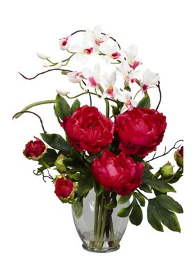 Peony and Orchid Silk Flower Arrangement