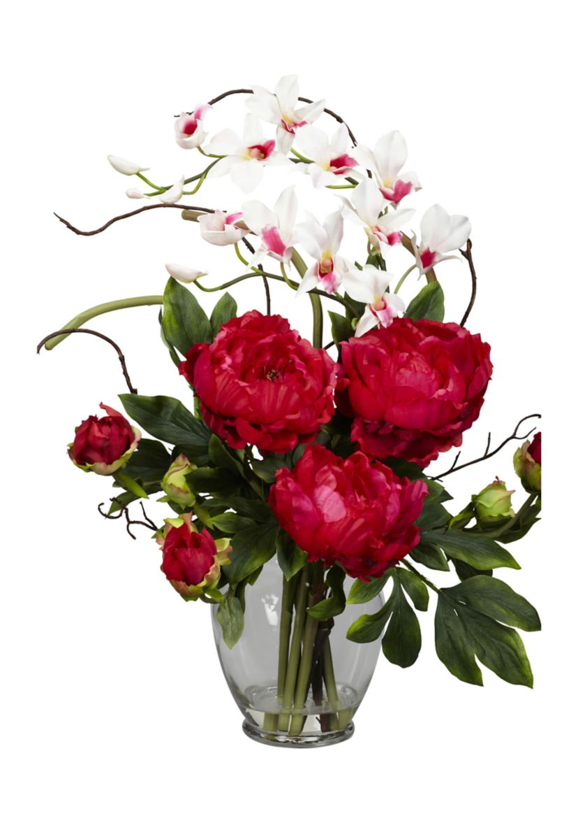 Peony and Orchid Silk Flower Arrangement
