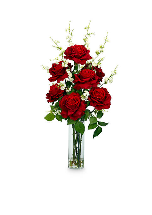 Roses With Cherry Blossoms Silk Flower Arrangement