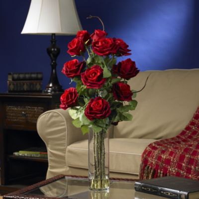 Roses with Cylinder Vase Silk Flower Arrangement