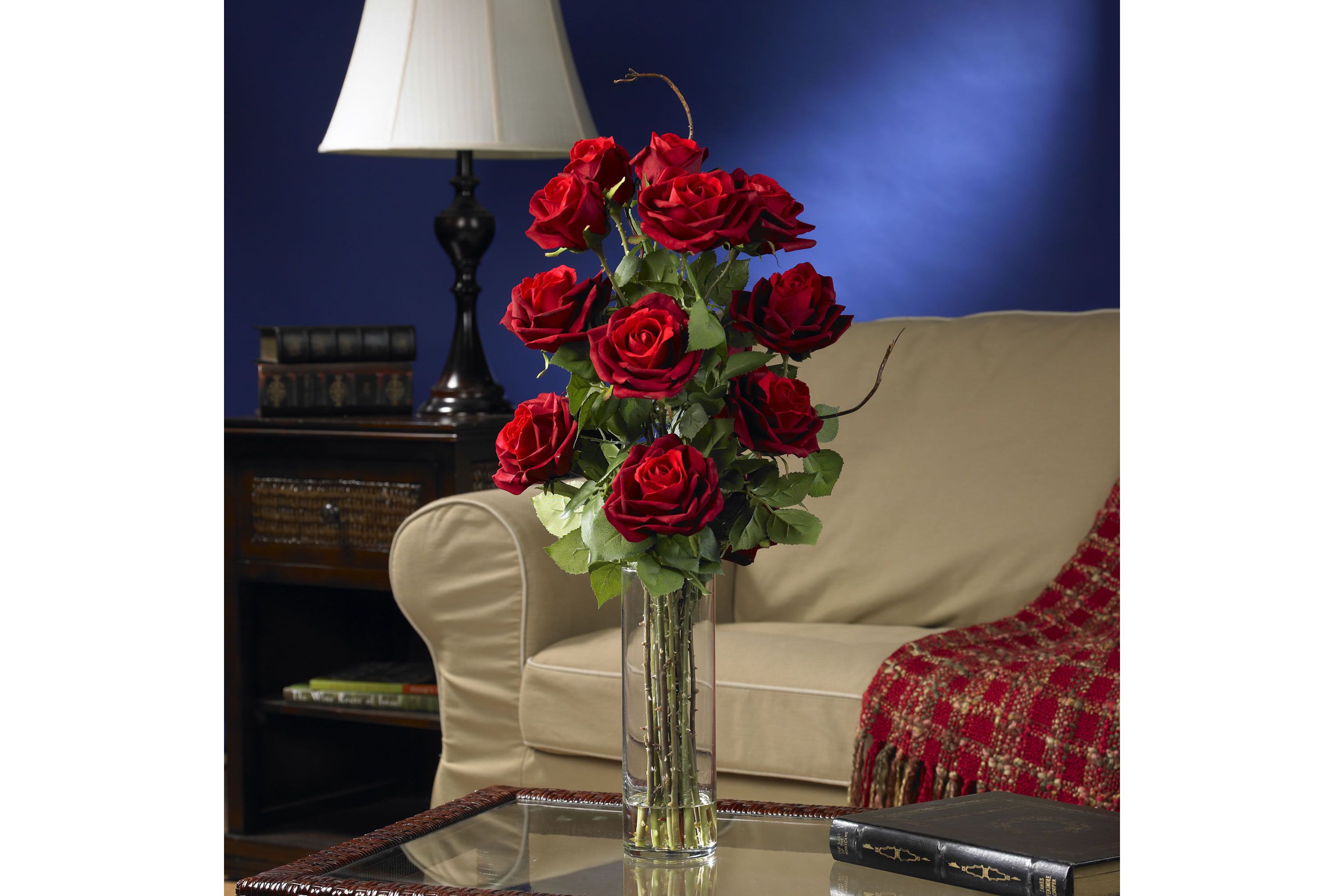 Roses with Cylinder Vase Silk Flower Arrangement