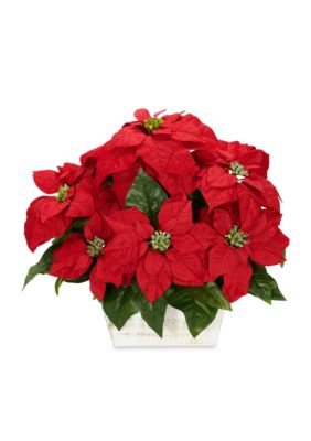 Poinsettia With White Wash Planter Silk Arrangement