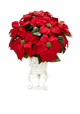 Poinsettia with Metal Planter Silk Flower Arrangement