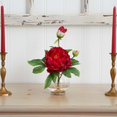 Peony with Fluted Vase Silk Flower Arrangement