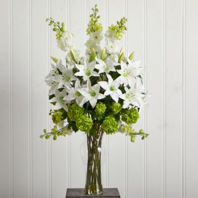 Lily, Delphinium and Hydrangea Silk Arrangement