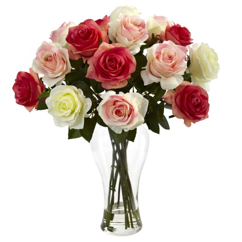 Assorted Blooming Roses with Vase