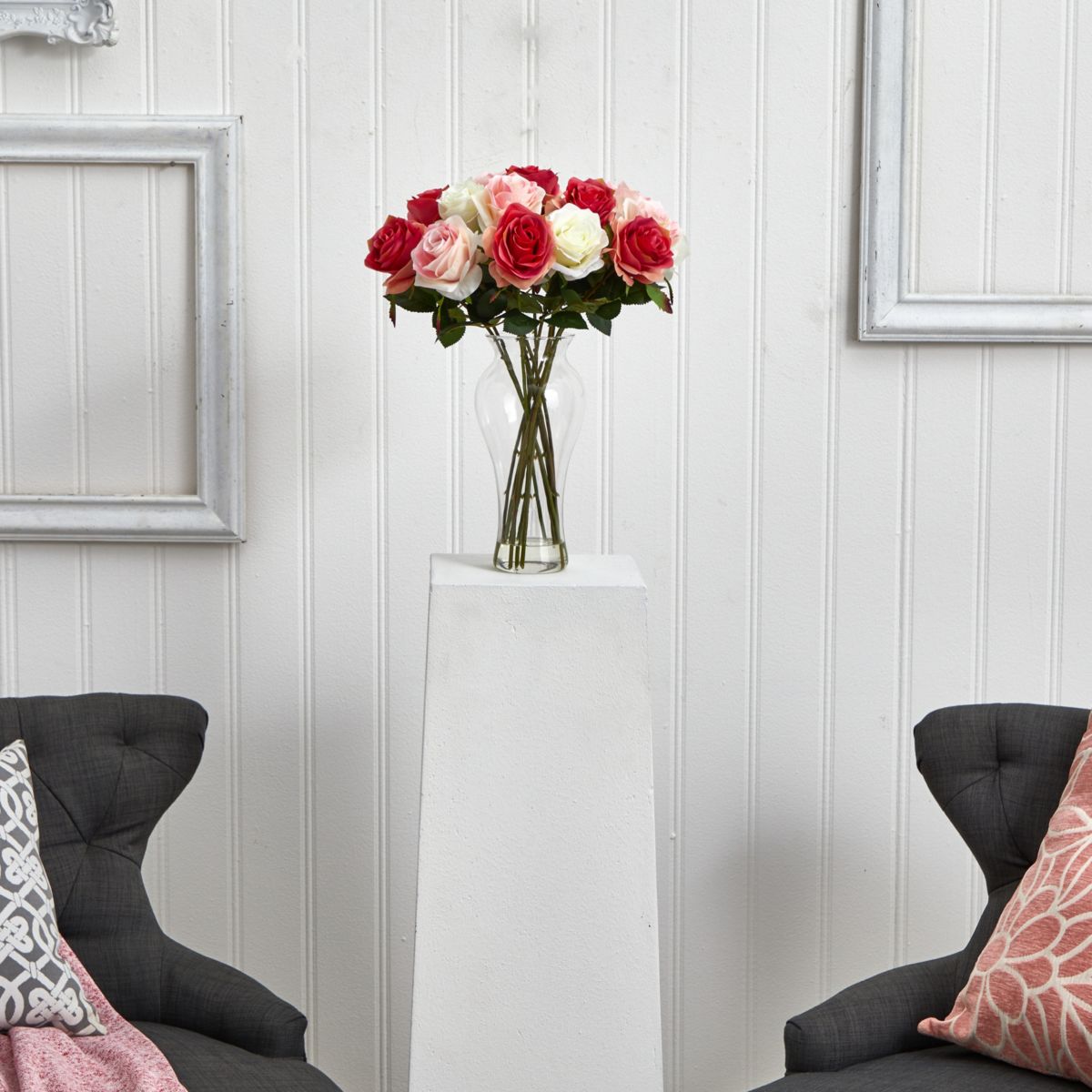 Assorted Blooming Roses with Vase