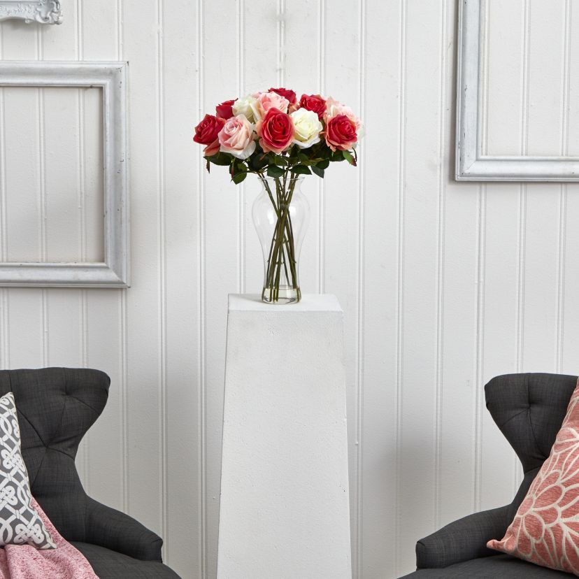 Assorted Blooming Roses with Vase