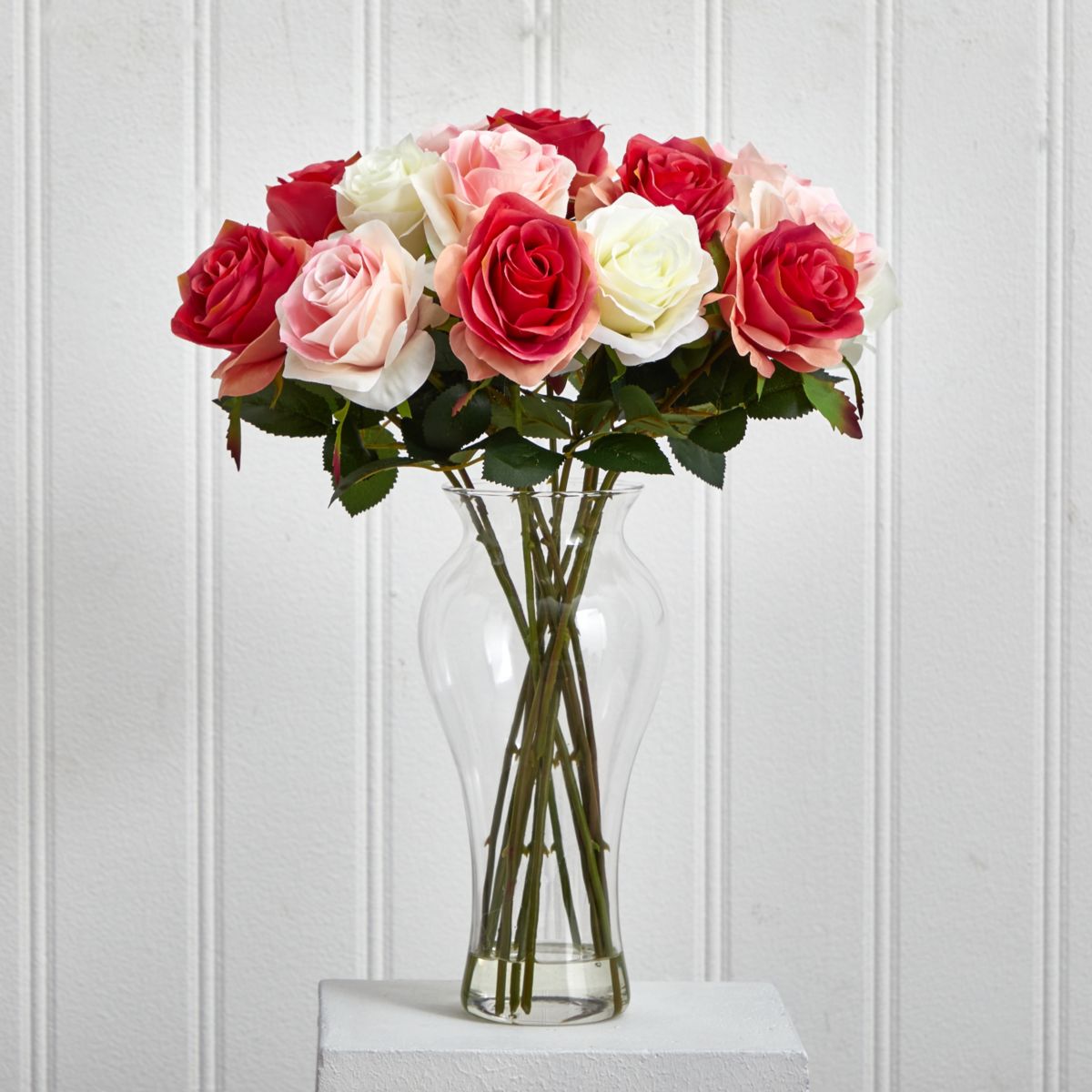 Assorted Blooming Roses with Vase
